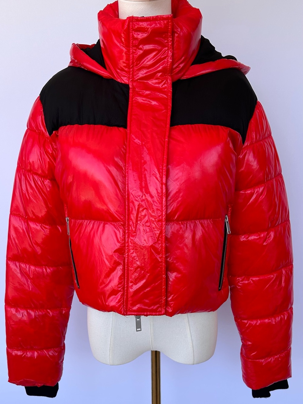 Bagatelle NYC Women’s Crop Puffer Jacket Hooded Colorblock Size Small